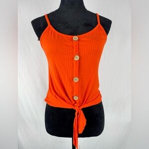 Free Kisses Orange Ribbed Button-Front Tie Crop Top